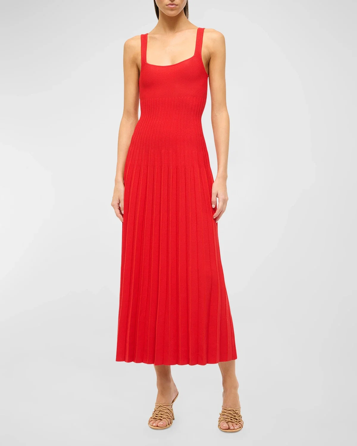 Ellison Square-Neck Sleeveless Stitched Midi Dress