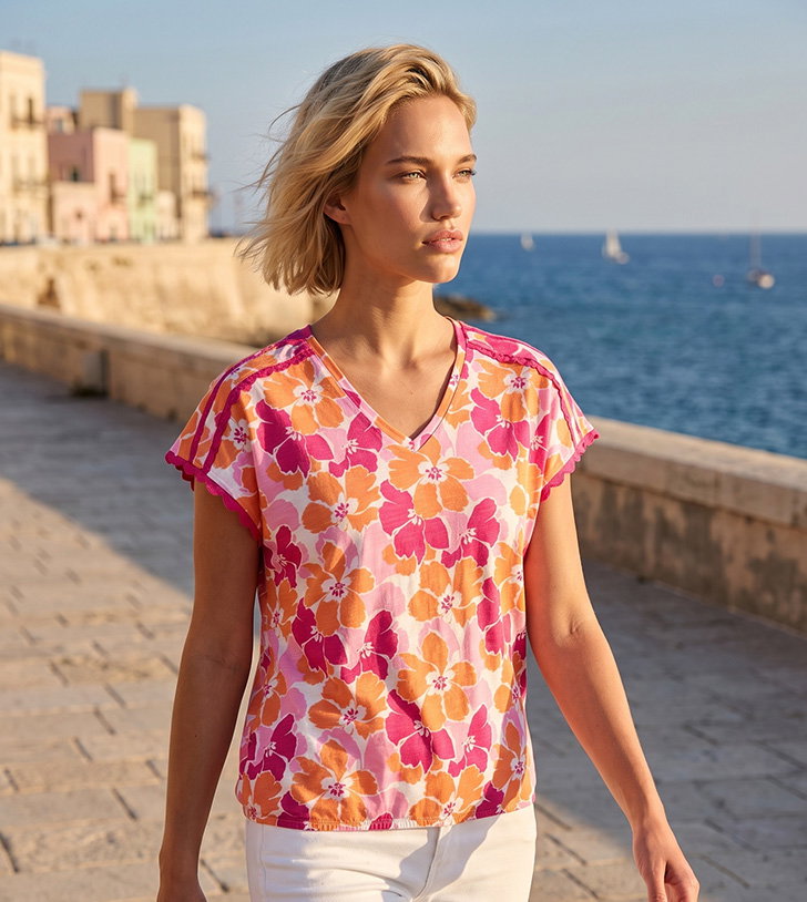 Floral Print Ric Rac Trim Top