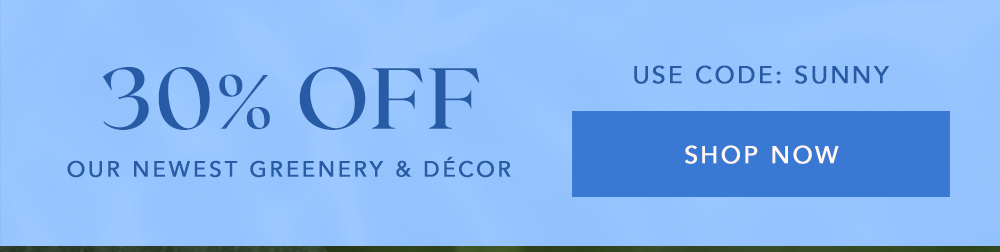 Extra 30% OFF Our Newest Greenery & Décor | Code: SUNNY