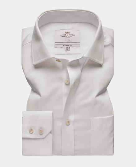 Classic Fit White Twill Non-Iron Shirt - Chest Pocket