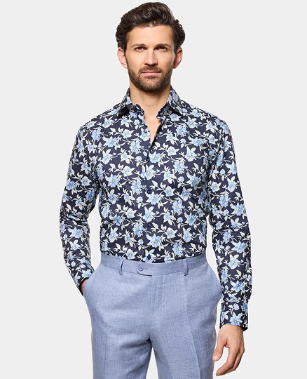 Slim Fit Navy & Blue Floral Curtis Shirt
