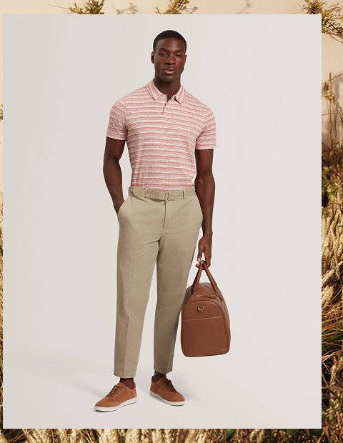 Fine Stripe Ribbed Short Sleeve Polo