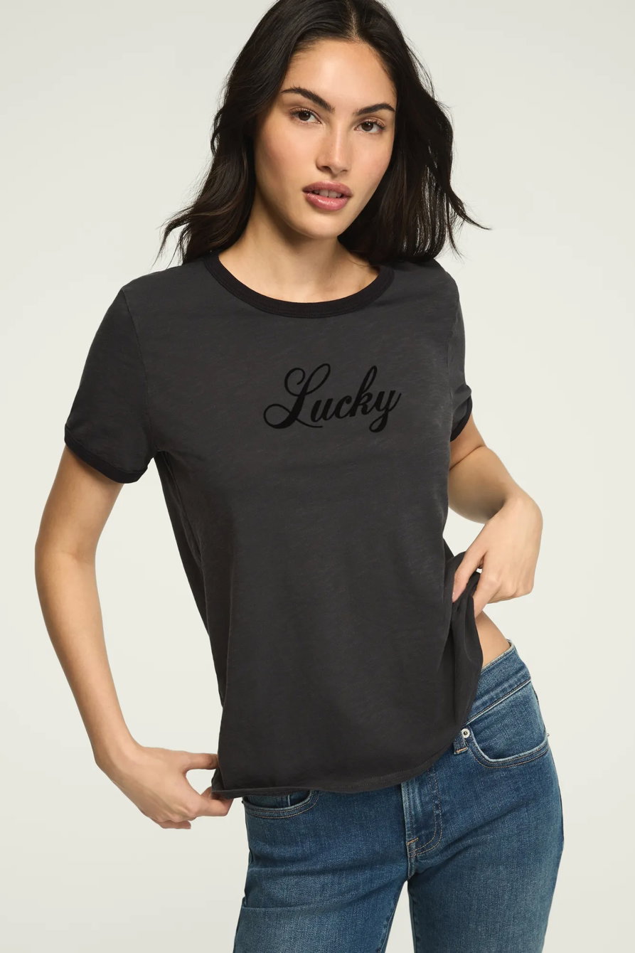 Image of Lucky Brand Lucky Script Classic Crew in Jet Black