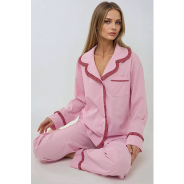 Shirt Collar Cotton Plaid Pajama Set