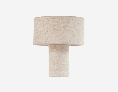 Lámpara de mesa Lindby Elfie, Ø 35 cm, beige, lino, E27