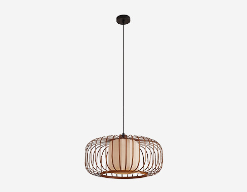 Lámpara colgante Lindby Davella, Ø 50 cm, bambú, textil