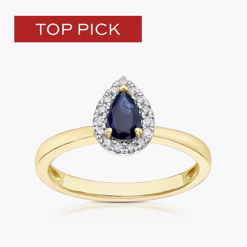 Engagement Ring 9ct Yellow Gold Diamond & Sapphire Pear Ring