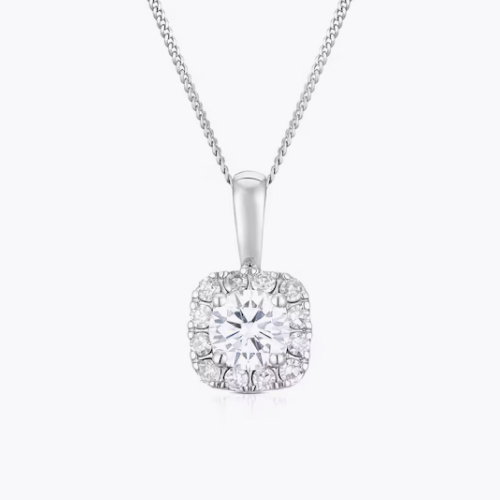 9ct White Gold 0.25ct Lab Grown Diamond Cushion Halo Pendant Necklace