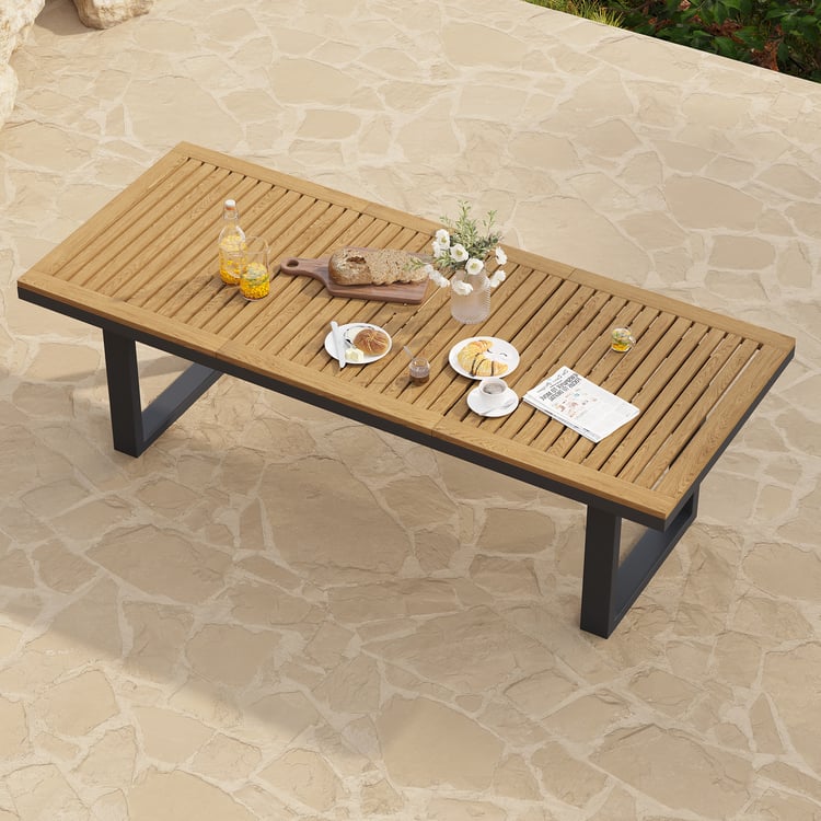 Tevara Outdoor Teak & Aluminum Dining Table in Gray, Seats 6-8