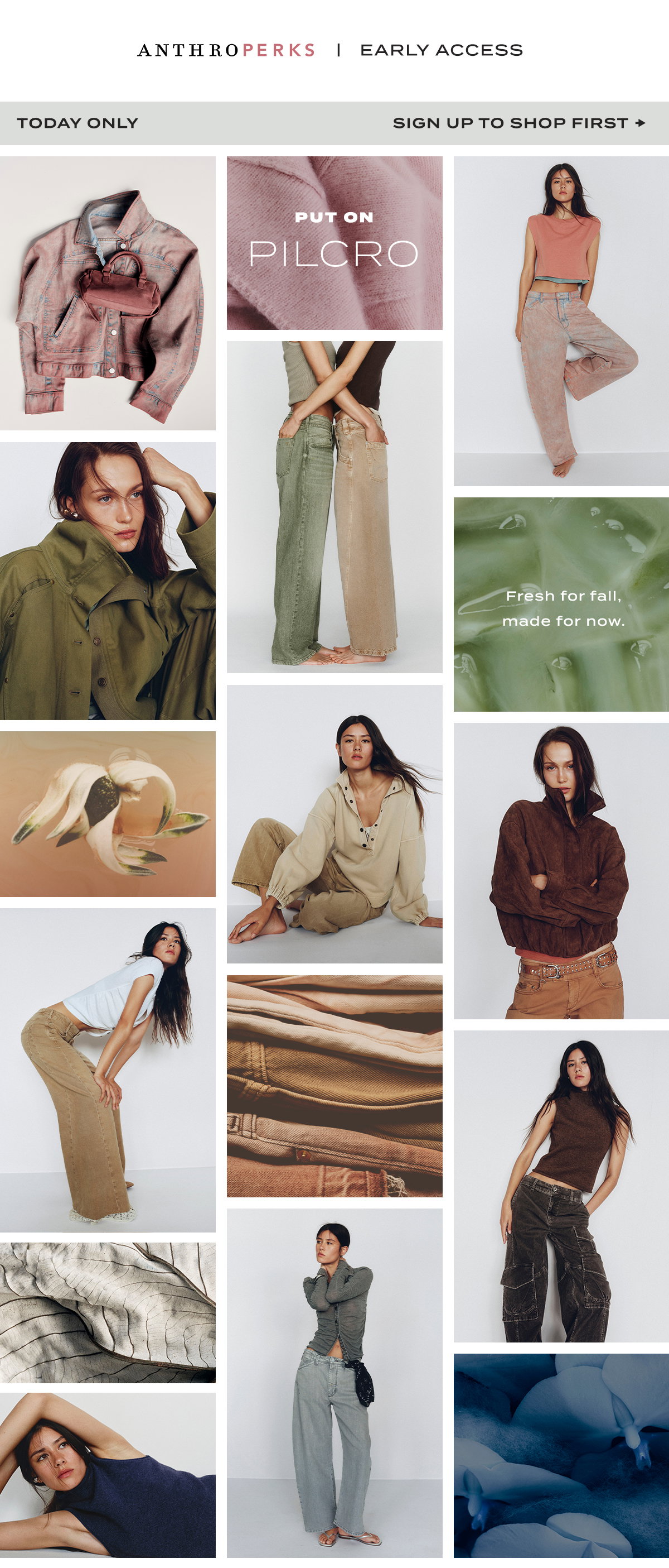 anthroperks early access, today only, sign up to shop first, put on pilcro