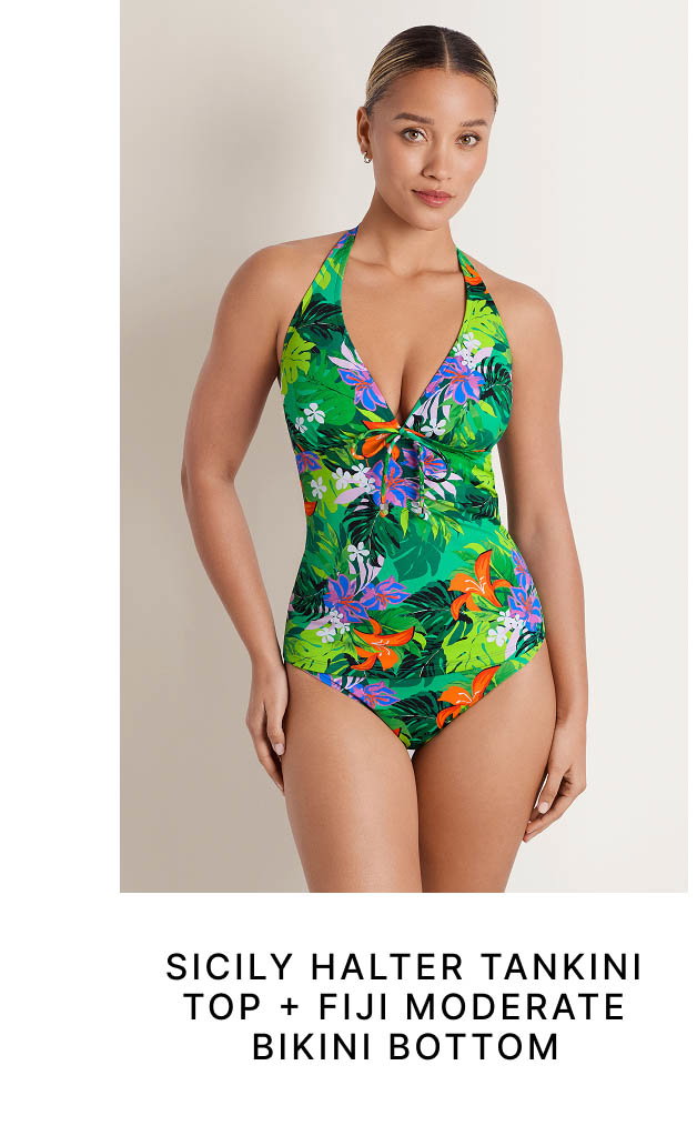 Sicily Halter Tankini Top + Fiji Moderate Bikini Bottom