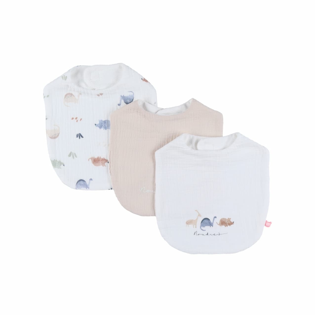 Lot de 3 bavoirs, mousseline de coton bio et éponge