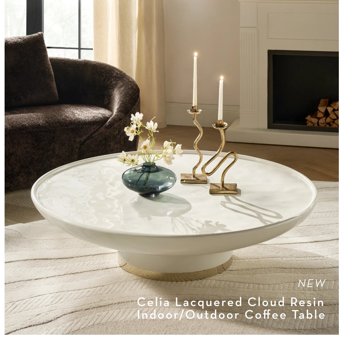 Celia Lacquered Cloud Resin Indoor/Outdoor Coffee Table