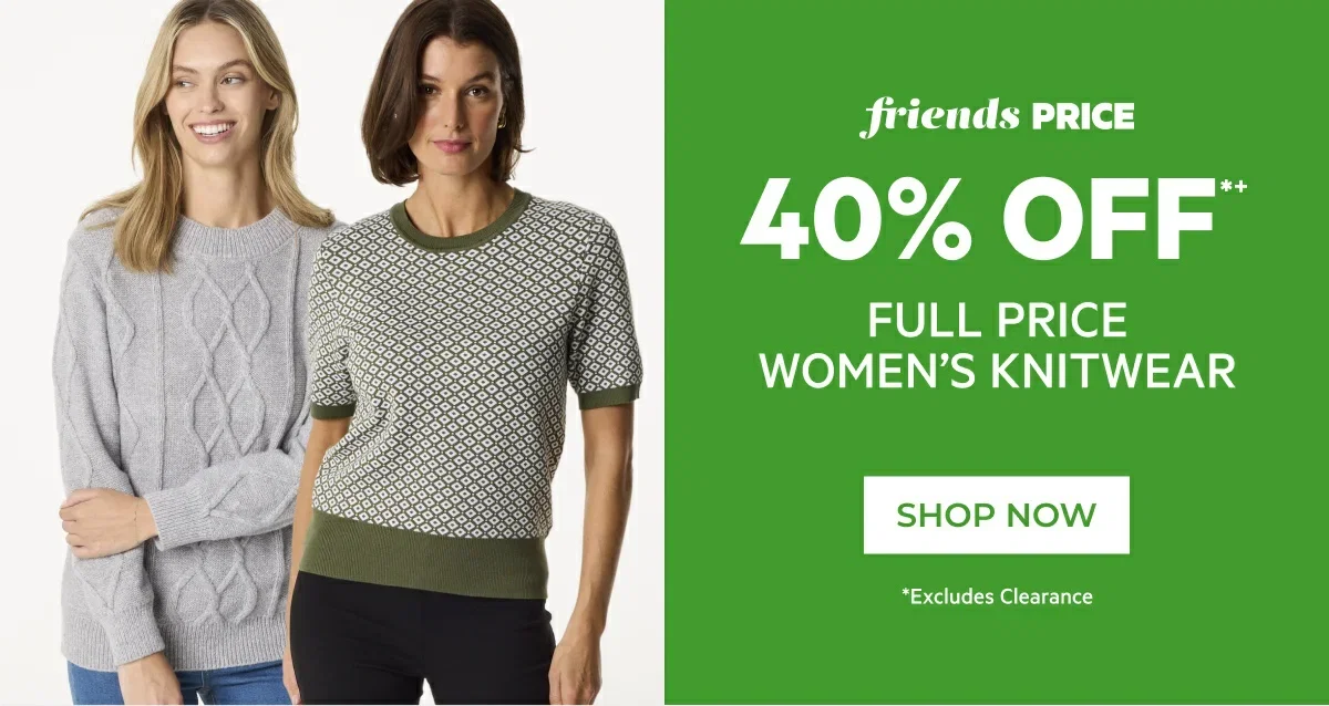 40% off full price womens knitwear