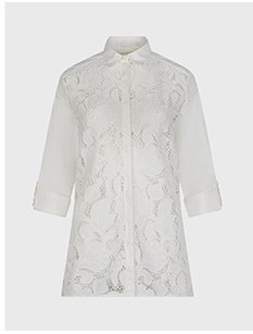 White Open and Corded Lace Shirt With Bracelet Length Sleeve