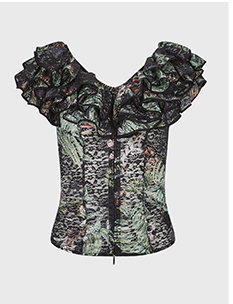 Black Jungle Lace Corset Shirt with Triple Ruffles