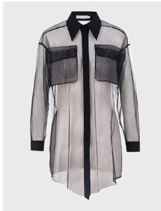Black Sheer Oversized Shirt With Front Flap Pockets