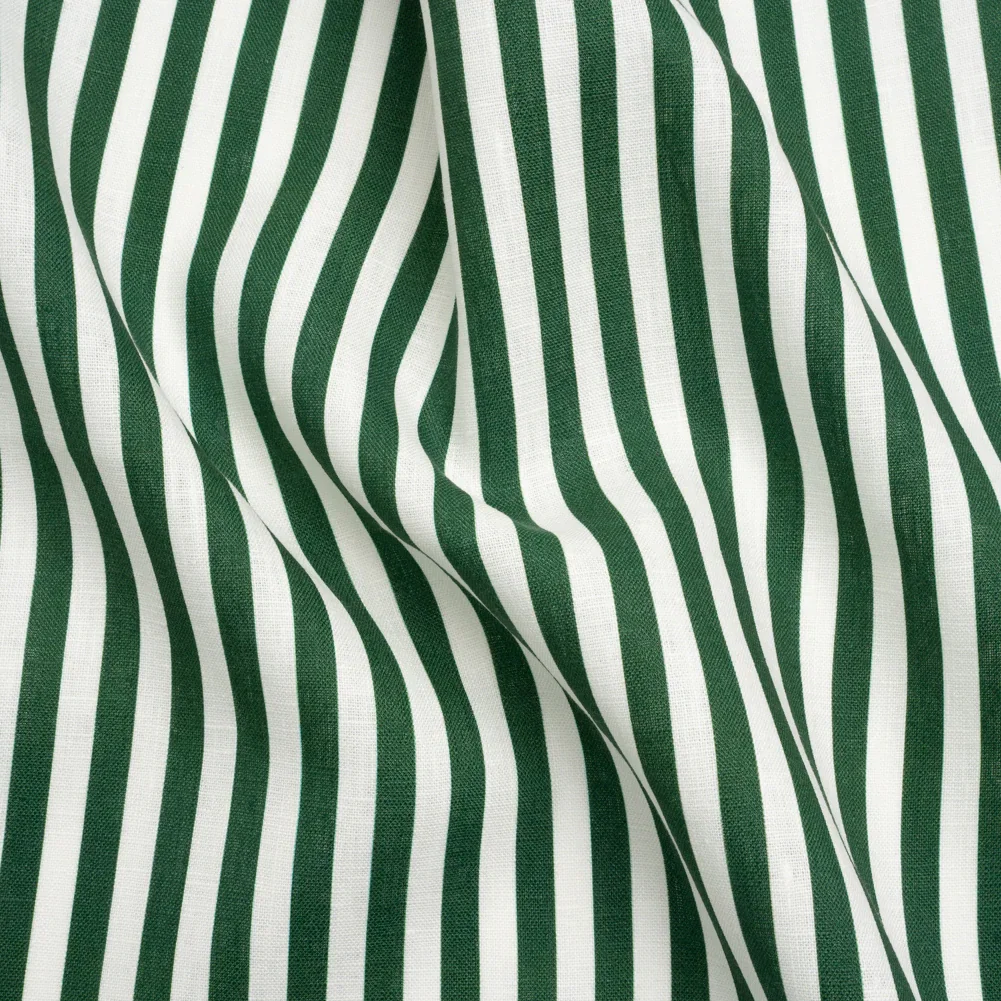 Image of Medium Weight Linen Woven - Hunter Green Stripes - Lydia Collection