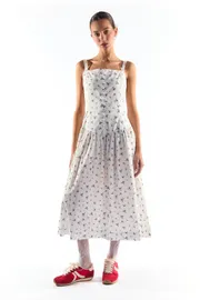 Dropped Waist Midi Dress with Trim