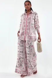 Paisley Shirt And Wide-Leg Pants Set
