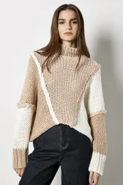 Colour Block Cable Chunky Knit Jumper