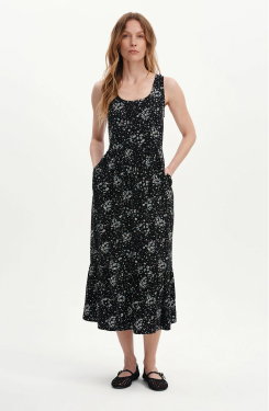 Persie Black Ditsy Tiered Sleeveless Midi Dress