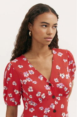 Milena Red Poppies Jersey Midi Dress