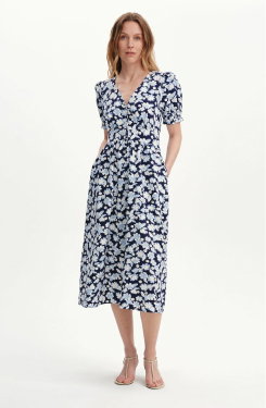 Samantha Blue Flowers Button Through Midi Dress
