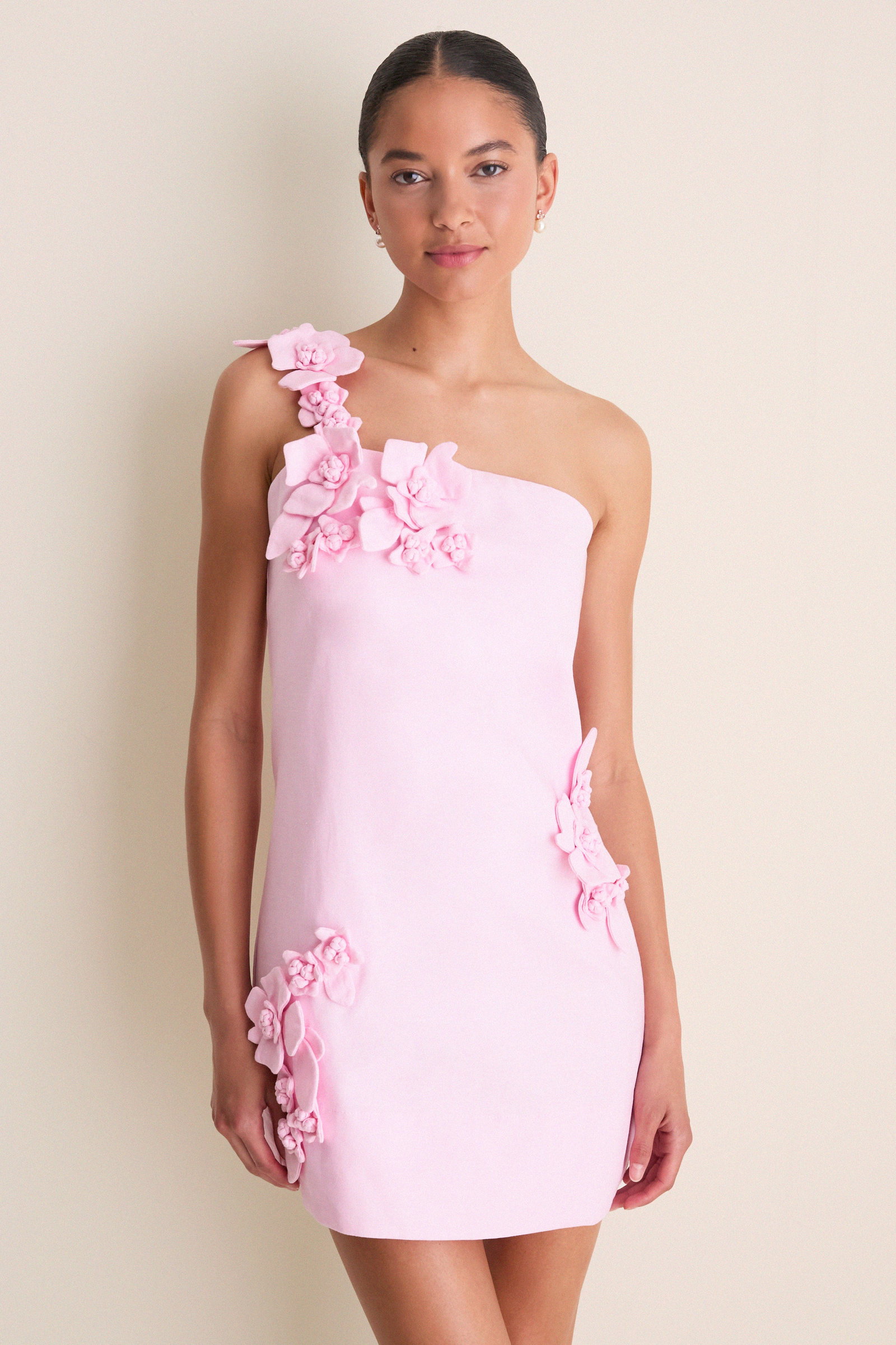 Image of Pink 3D Floral Applique Rosey Mini Dress