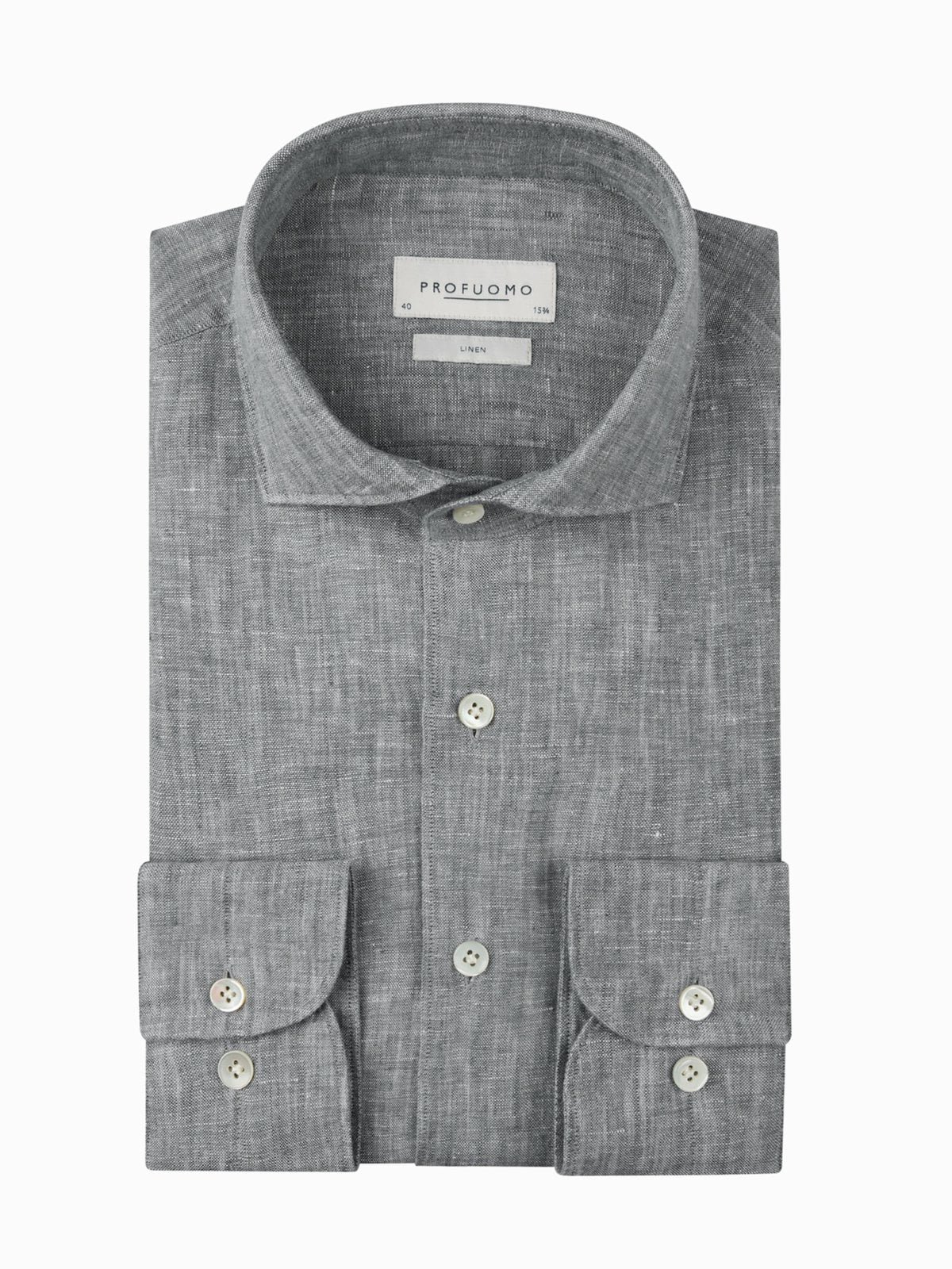 Unifarbenes Leinenhemd mit Haifischkragen, Slim Fit