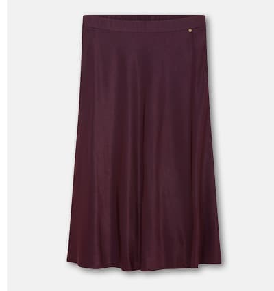 Die Abbildung zeigt einen burgund farbenen Satin-Schlupfrock mit halbelastischen Bund