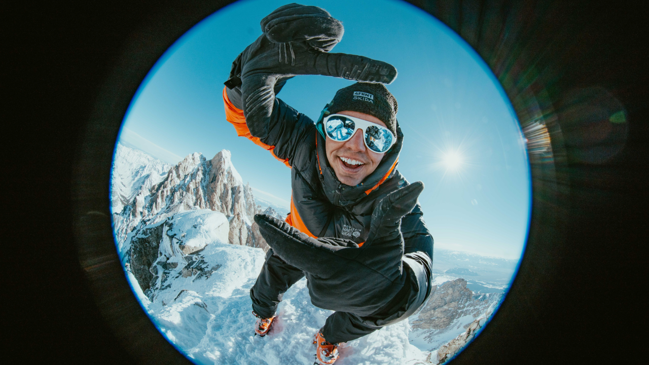 Fish eye lens shot of Clayton Herrmann