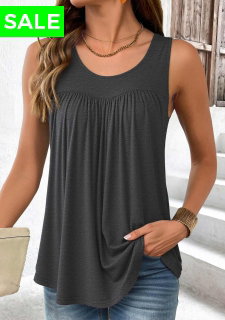 ROTITA Dark Grey Round Neck Sleeveless Tank Top
