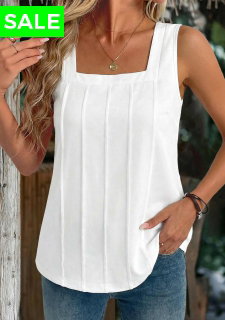 ROTITA Tuck Stitch Black Square Neck Sleeveless Tank Top