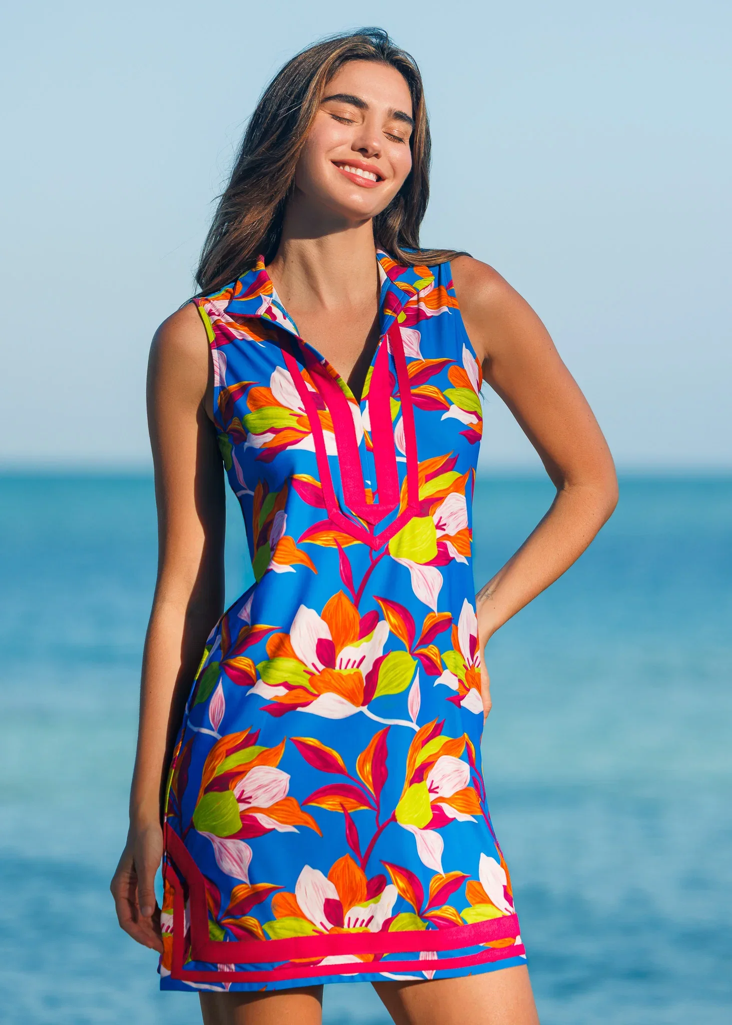 Image of Sunset Oasis Sleeveless Tunic Dress