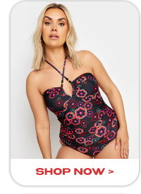 YOURS Curve Black & Pink Floral Halter Neck Swimsuit