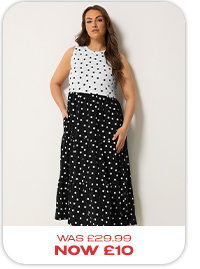 YOURS Curve Black & White Polka Dot Midi Dress