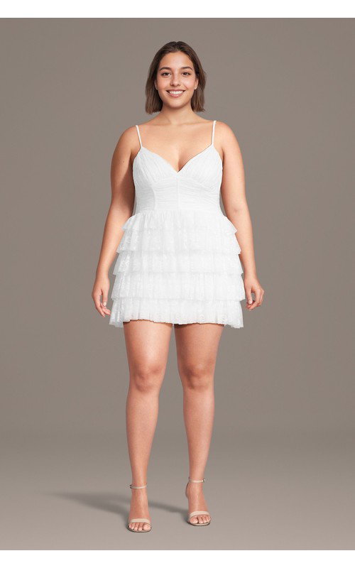 Tiered Mesh Mini Dress with Spaghetti Straps