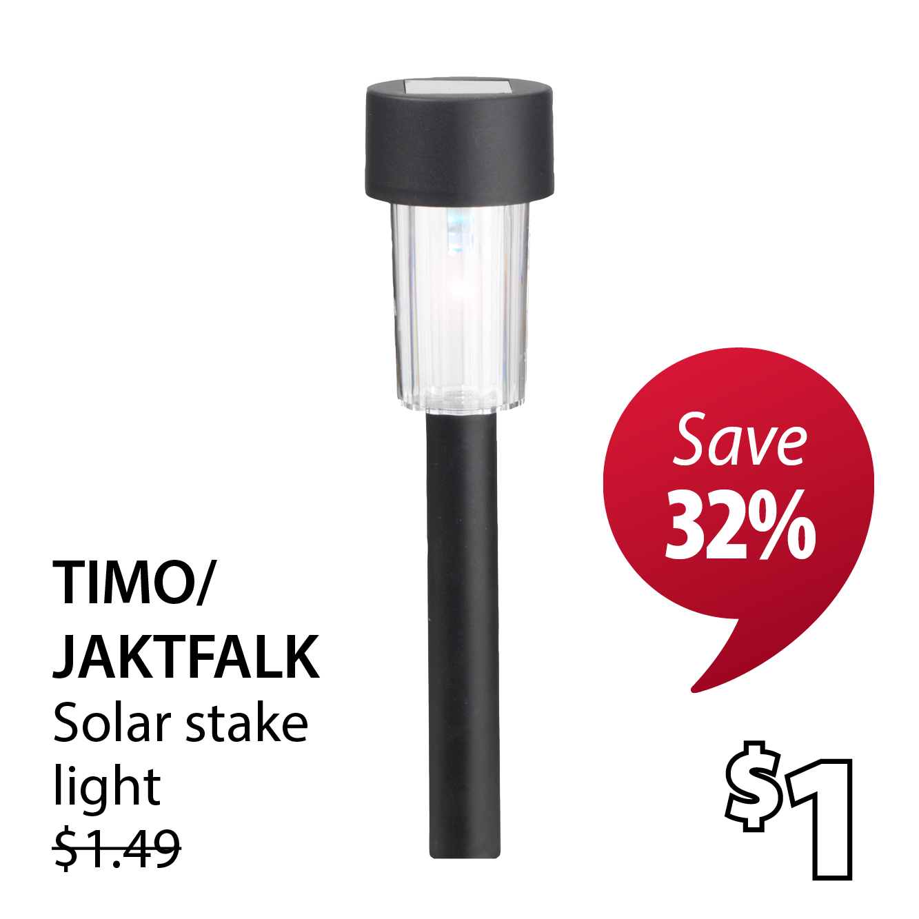 TIMO/JAKTFALK Solar stake light | Save 32%