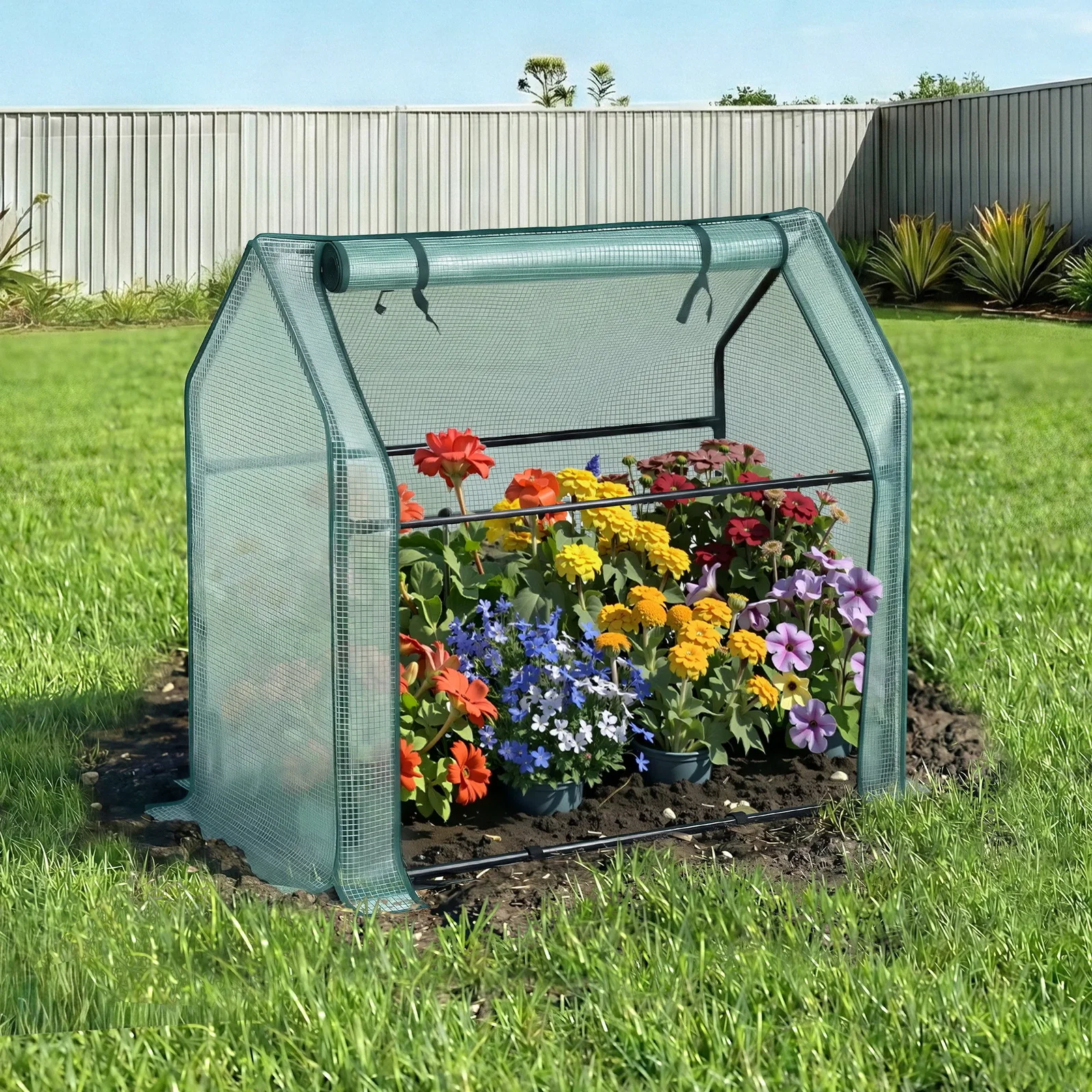 Mini Greenhouse 91x46x84cm Steel Frame PE Cover Outdoor Shelter