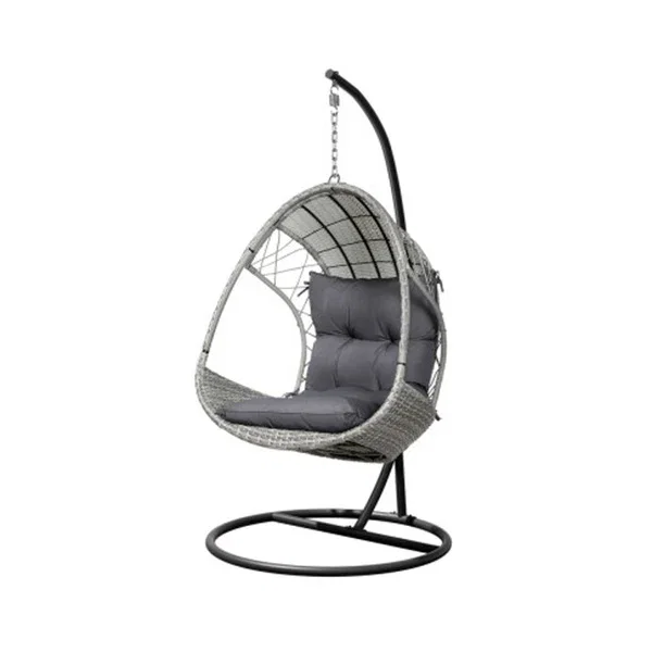 Outdoor Egg Swing Chair With Stand Cushion Wicker Armrest Light Grey