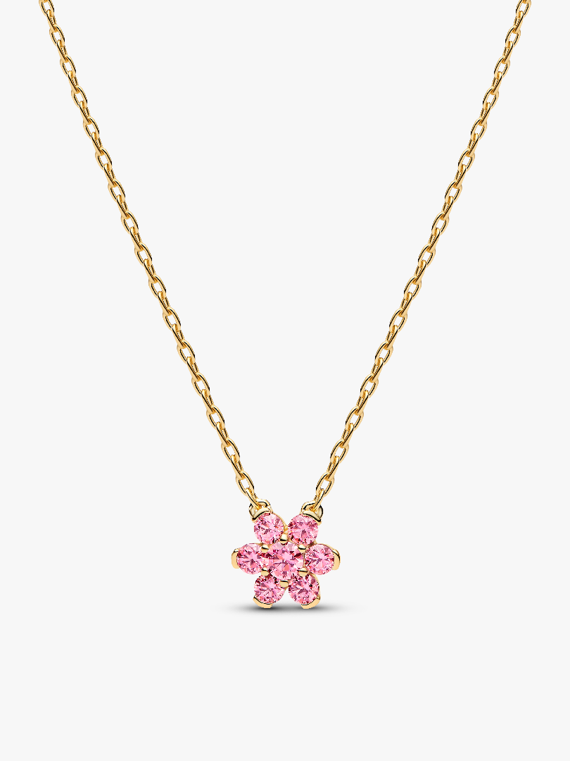 Sparkling Pink Flower Pendant Necklace