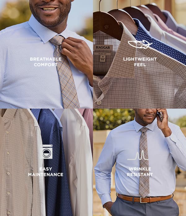 Wrinkle Free shirts offer breathable comfort, a lightweight feel, easy maintenance, and wrinkle resistance.