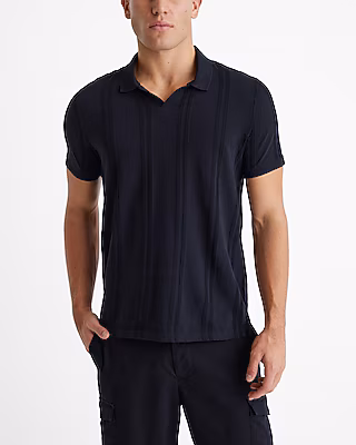Textured Stripe Cotton Johnny Collar Polo