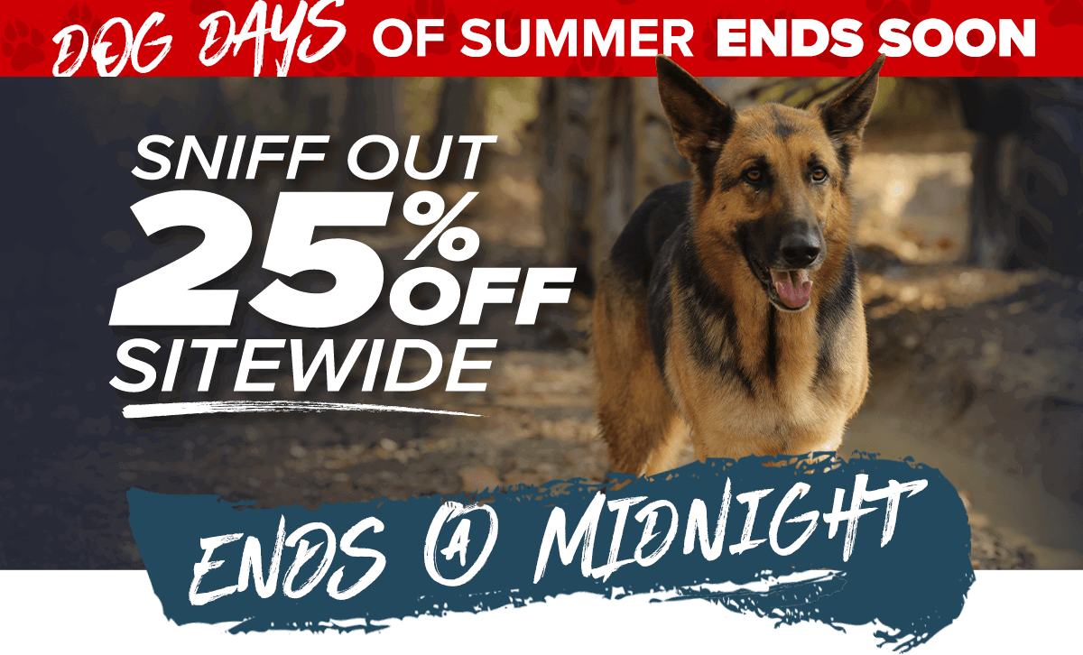 DOG DAYS of summer ends soon! Sniff out 25% off sitewide. Ends at midnight!