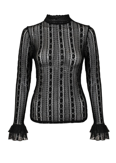 Hell Bunny Maude Lace 40's Top Zwart