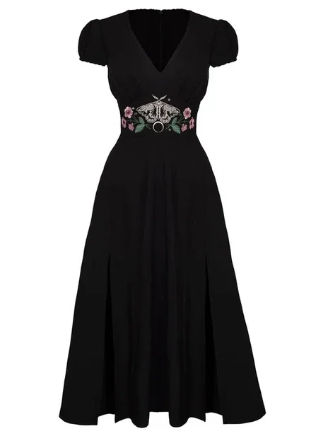 Hell Bunny Interlude Moth Midi Jurk Zwart