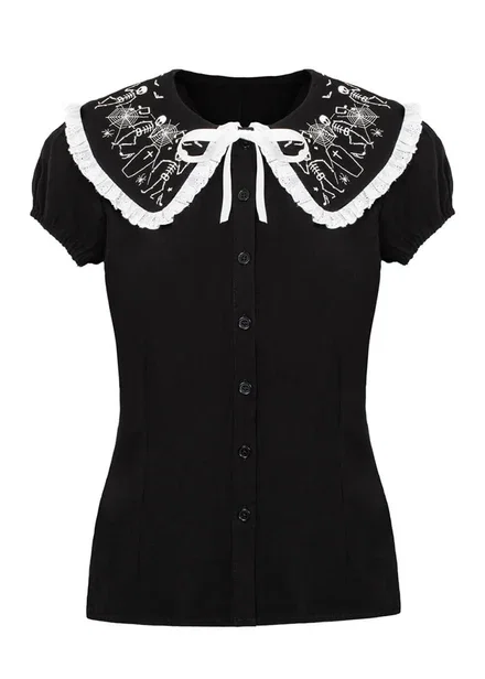 Hell Bunny Dance Macabre Skeleton Blouse Zwart-Wit