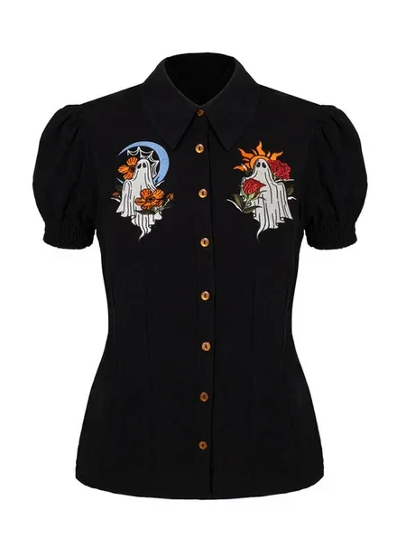 Hell Bunny Ghost Flower 60's Blouse Zwart
