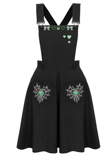 Hell Bunny Millie Halloween Pinafore 60's Swing Jurk Zwart Groen